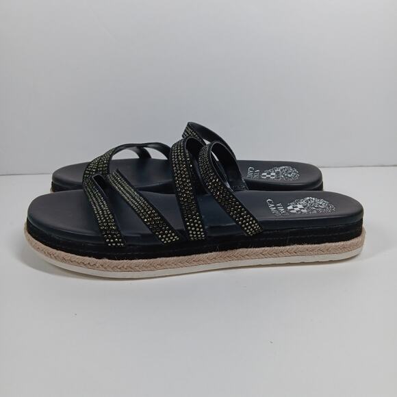 Vince Camuto Rallsan Leather Rhinestone Sandals Black size 8 - Picture 9 of 11